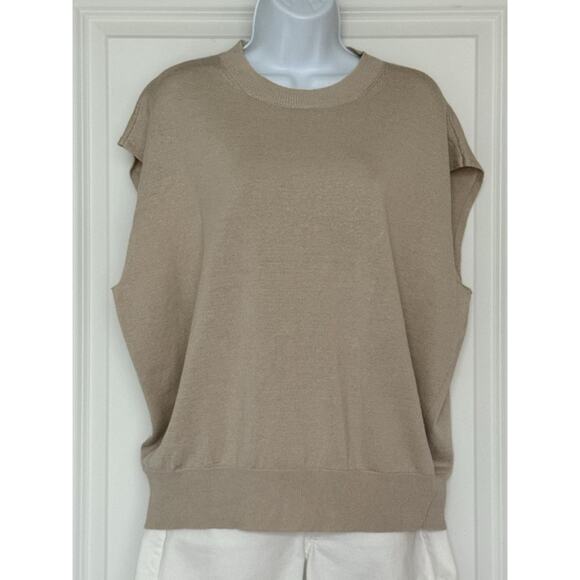ANN TAYLOR Linen Blend Cap-Sleeve Crew Neck Pullover Beige NWT Sweater Size XL - Picture 1 of 11